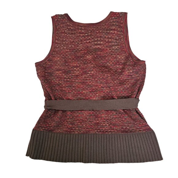 JH Collectibles Red & Brown Sleeveless Belted V-Neck Knit Sweater Top Women's L - Picture 3 of 10